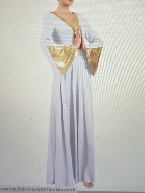 IBAKOM Women Praise Robe Worship Metallic Gold Full Length Dress Size L  NWT